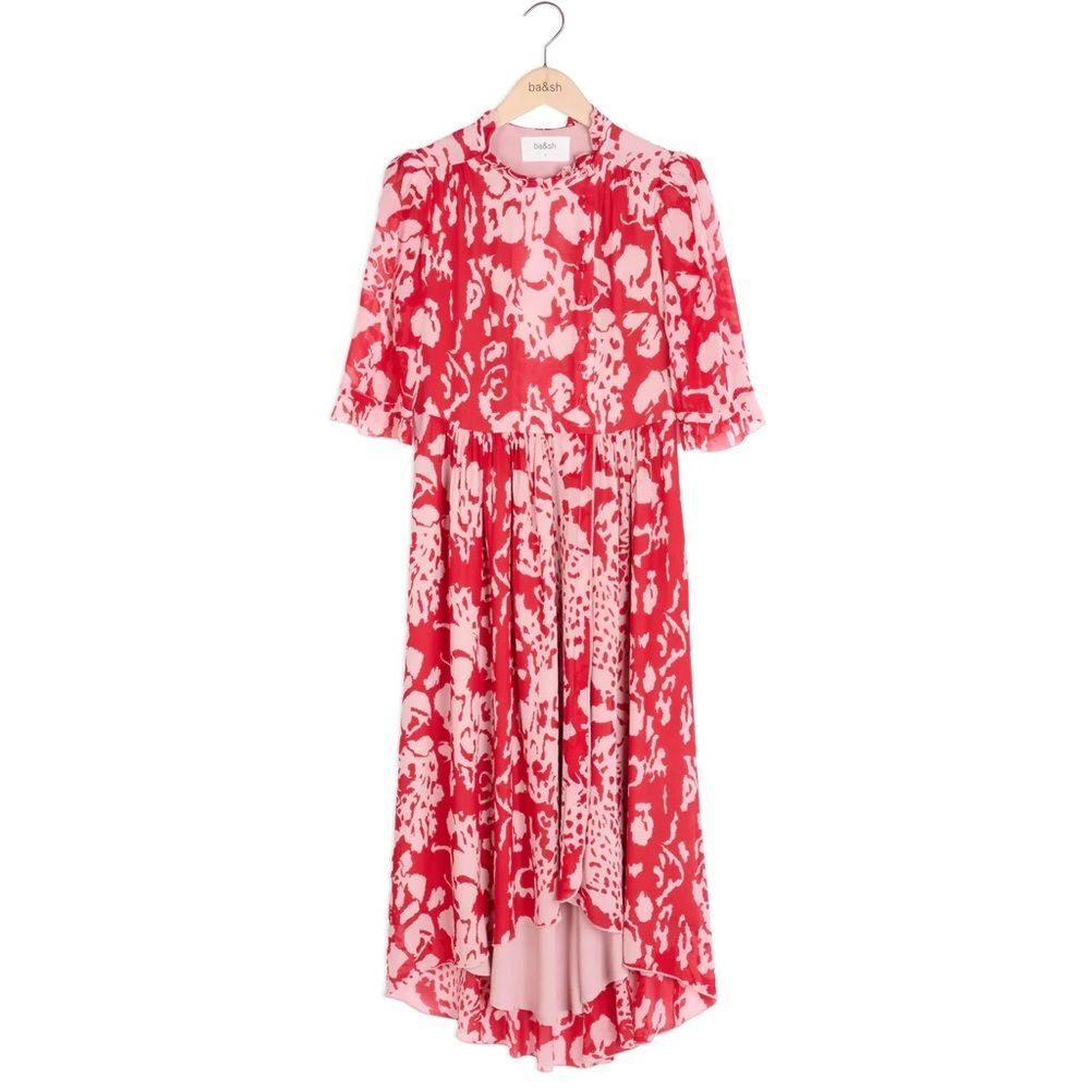 BA&SH Balearic Asymmetrical Dress Ruffled collar in Bordeaux Size 4US/XS NWT - Picture 2 of 16
